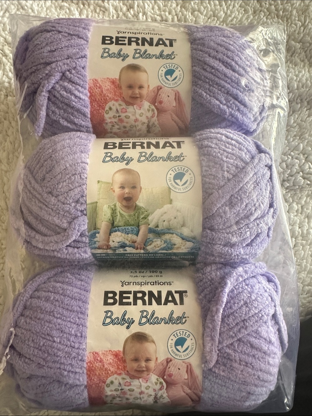 Bernat Baby Blanket Yarn - Lavender Soft Plush (3 Pack)